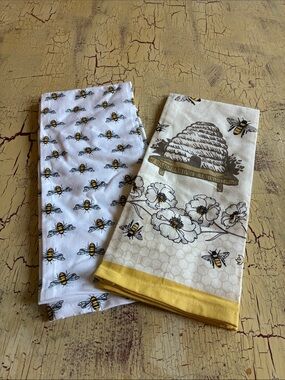 Stonewall Kitchen Bee Print Kitchen Dish Towels - Yellow & White
